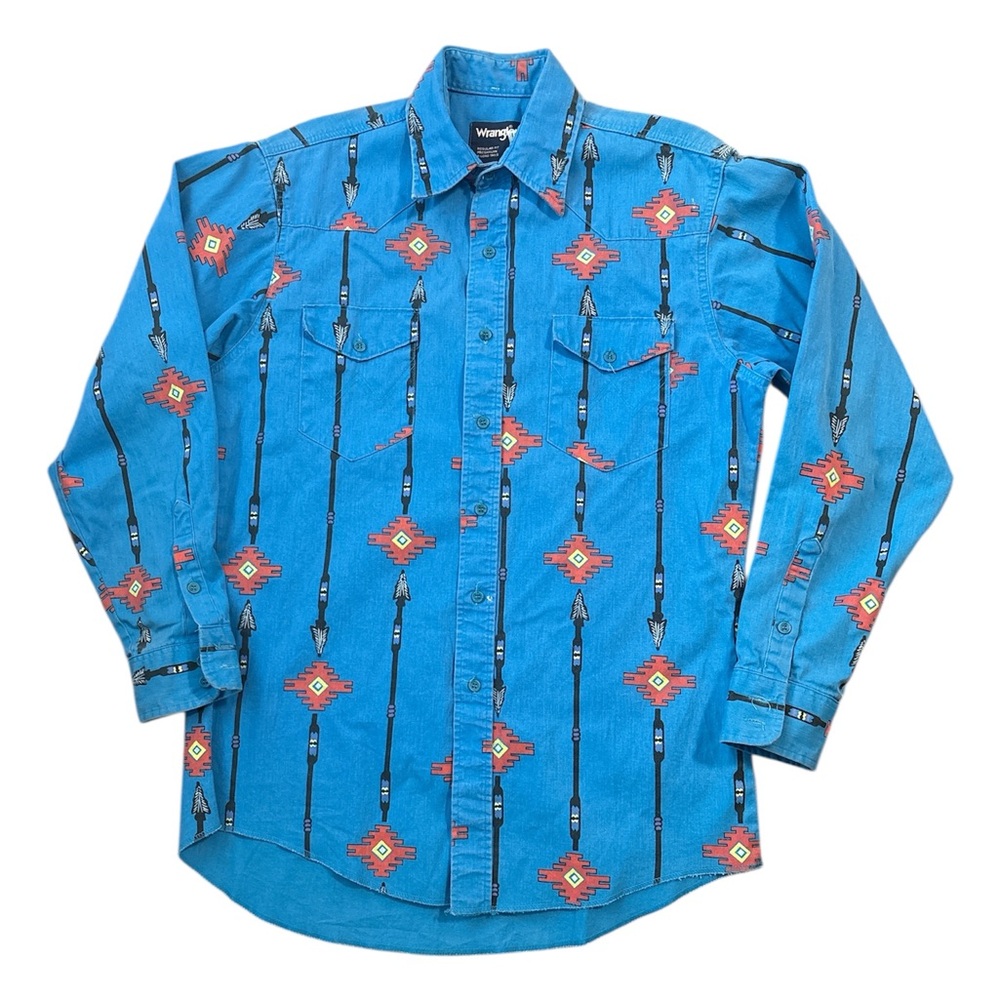 Wrangler VTG Western Aztec Blue  Men's Botton Up Shirt